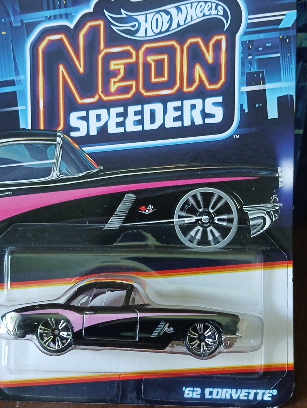 Hot Wheels '62 Corvette Neon Speeders Toy Car - Black & Pink
